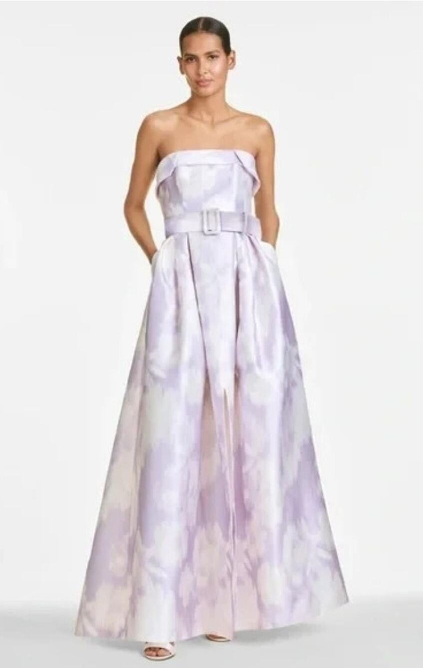 Sachin & Babi Brielle Gown Violet Ice Ikat Floral Strapless Mikado Maxi Dress 0